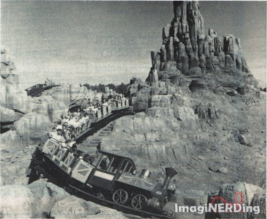 A photo from the 1980 Eyes & Ears newsletter featuring a train car on Big Thunder Mountain Railroad prior to the grand opening.