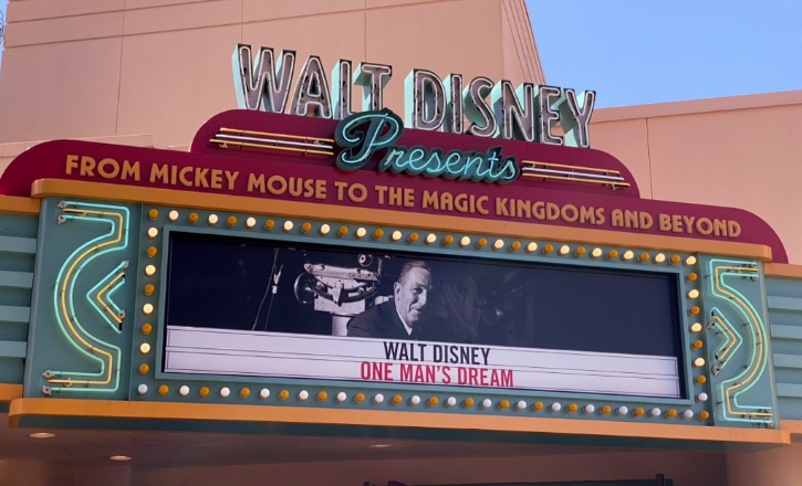 The marquee for Walt Disney Presents: One Man's Dream at Disney's Hollywood Studios at WALT DISNEY WORLD