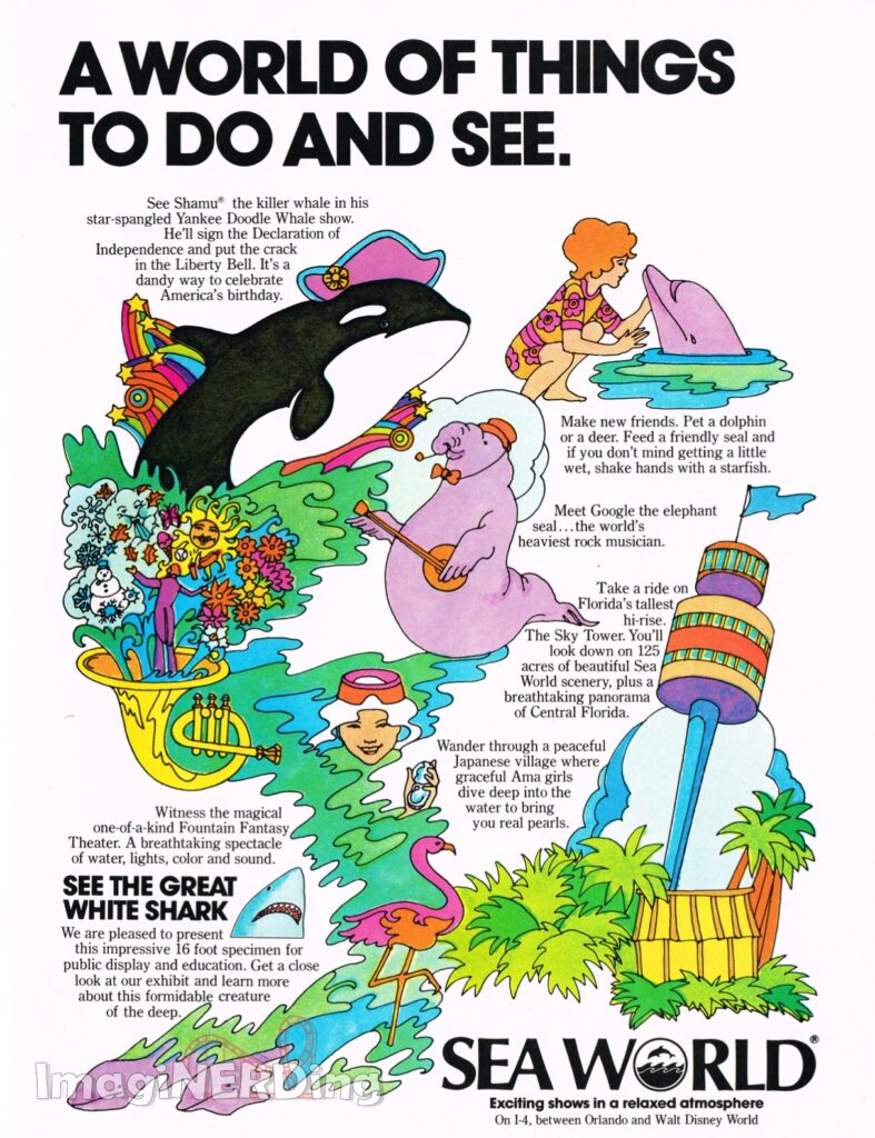 an ad for SeaWorld in the 1976-9177 Vacationland. 1970s Sea World attractions